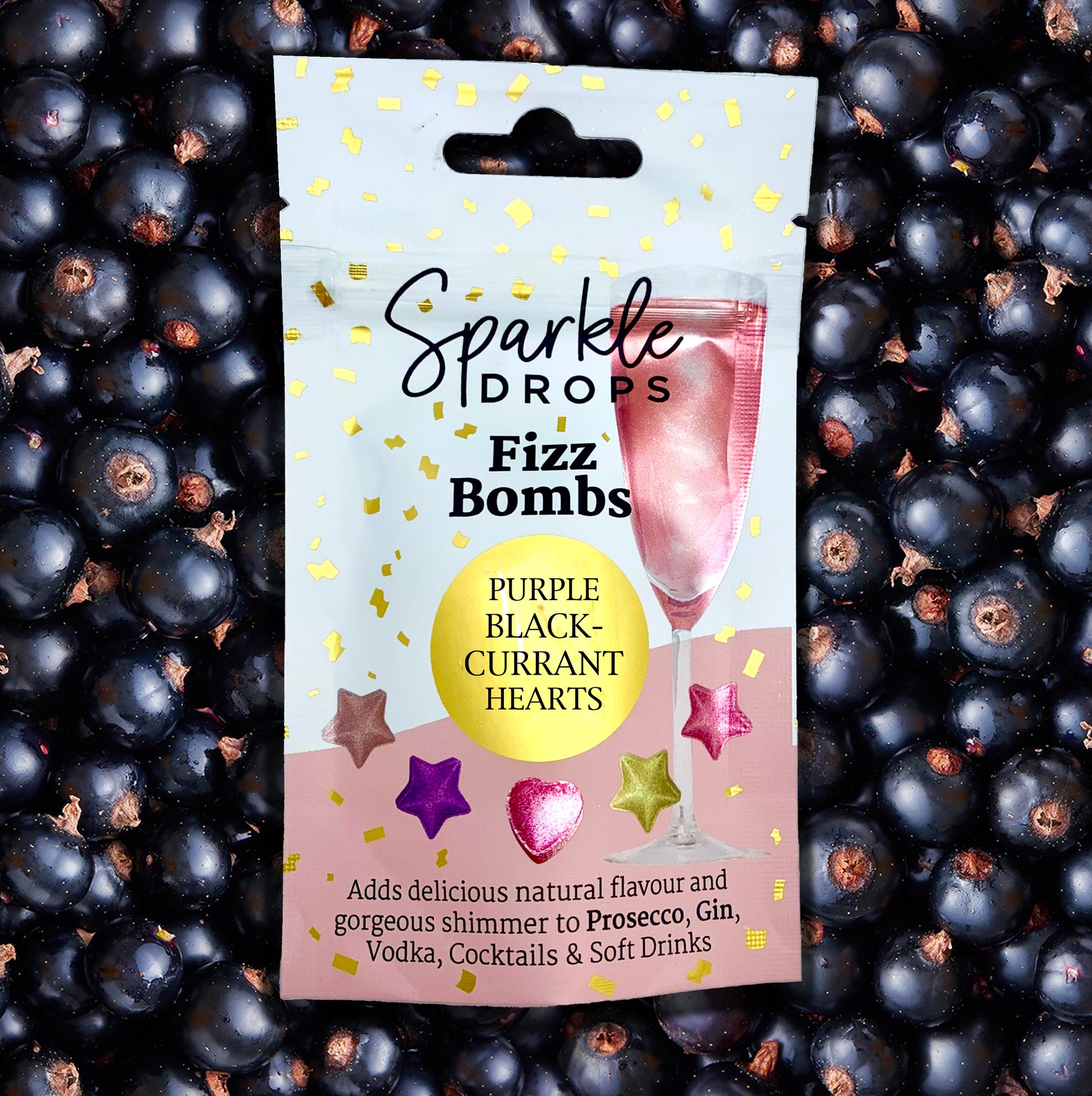 FIZZ BOMB Blackcurrant Stars For Drinks, Gin, Sparkling Wine And Prosecco