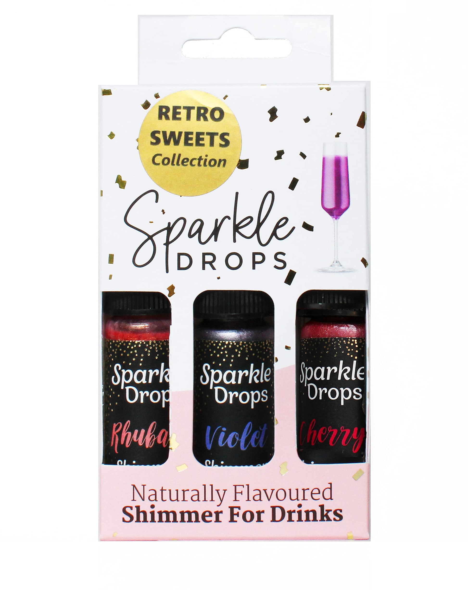 RETRO SWEETS Syrups for Drinks, Prosecco, Sparkling Wine, Gin, Vodka, Cocktails, 3 flavours