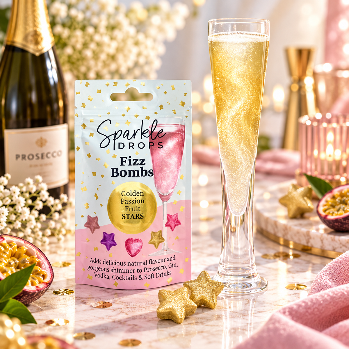 FIZZ BOMBS Passionfruit Stars, for all your drinks, 20g